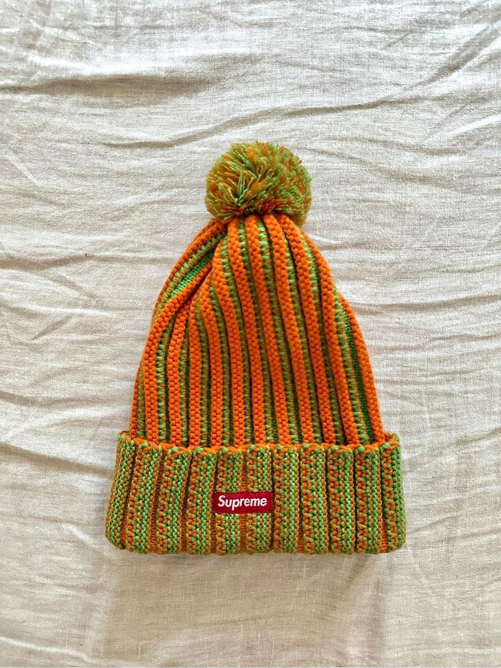 Supreme Contrast Stripe Beanie Striped Orange & Green New